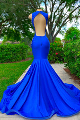 Sleeveless Royal Blue Mermaid Prom Dress with Sexy Cut Out Appliques