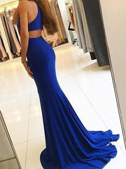 Sleeveless Ruffles Satin Royal Blue Prom Dresses Long