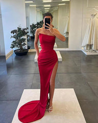 Sleeveless Satin Mermaid Prom Dress with Split