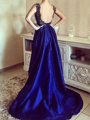 Sleeveless Square Asymmetrical A-line With Applique Satin Dresses
