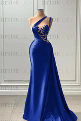 One Shoulder Purple Mermaid Prom Dress with Pleated Beading