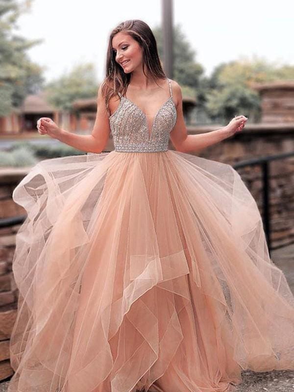 Sleeveless Straps Sweep/Brush A-line Train With Beading Tulle Dresses