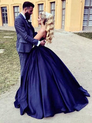 Sleeveless Sweetheart Sweep/Brush Train With Ruffles Satin Dresses