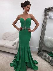 Sleeveless Sweetheart With Ruffles Sweep/Brush Train Satin Dresses