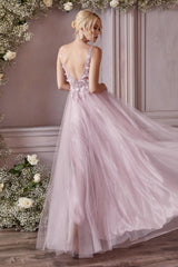 Cinderella Divine CD0181 Sleeveless Tulle Long A Line Prom Dress