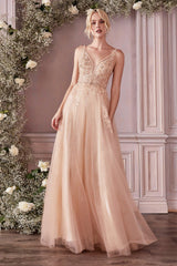 Cinderella Divine CD0196 Sleeveless Tulle Long Formal Prom Dress