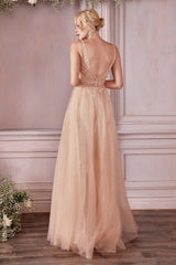 Cinderella Divine CD0196 Sleeveless Tulle Long Formal Prom Dress