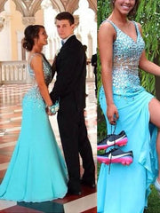 Sleeveless V-Neck Chiffon With Beading Sweep/Brush Train Dresses