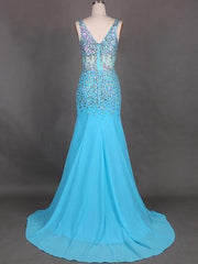 Sleeveless V-Neck Chiffon With Beading Sweep/Brush Train Dresses
