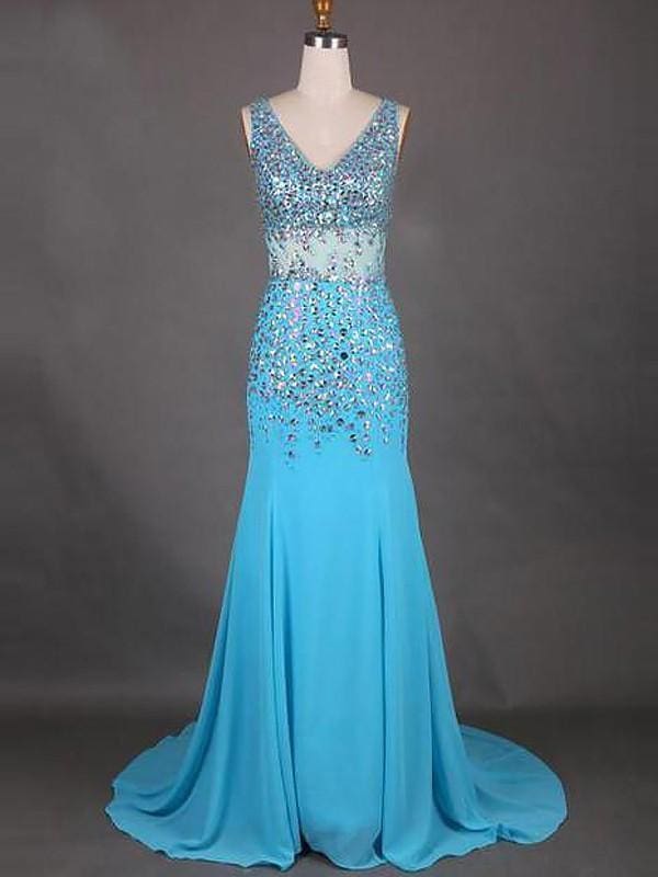Sleeveless V-Neck Chiffon With Beading Sweep/Brush Train Dresses