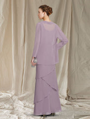 Aimishang  Two Piece Sheath / Column Mother of the Bride Dress Elegant Scoop Neck Floor Length Chiffon Sleeveless Wrap Included with Beading Cascading Ruffles