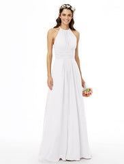 Bridesmaid Dress Sleeveless Beautiful Floor Length Chiffon with Lace Sash Pleats