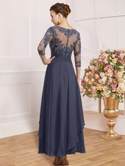 Sheath / Column Mother of the Bride Dress Wedding Guest Simple Elegant Jewel Neck Ankle Length Chiffon Lace 3/4 Length Sleeve with Pleats Sequin