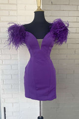 Hot Pink Off-the-Shoulder Feathered Cocktail Dress
