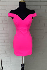 Tight Hot Pink Off the Shoulder Short Party Dress