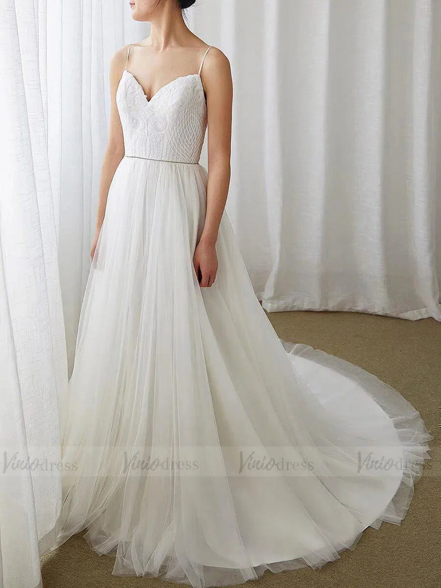 Spaghetti Strap A-line Beach Wedding Dresses VW1303