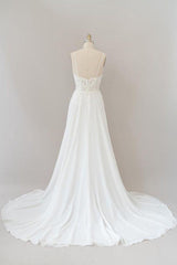 Spaghetti Strap Appliques Chiffon Wedding Dress Aline Sleeveless
