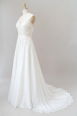 Spaghetti Strap Appliques Chiffon Wedding Dress Aline Sleeveless