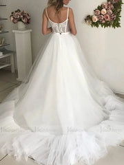 Spaghetti Strap Beaded Fluffy Tulle Boho Wedding Dresses 2019 VW1339
