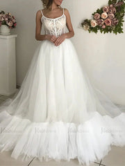 Spaghetti Strap Beaded Fluffy Tulle Boho Wedding Dresses 2019 VW1339