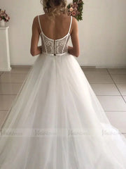 Spaghetti Strap Beaded Fluffy Tulle Boho Wedding Dresses 2019 VW1339