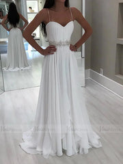 Spaghetti Strap Chiffon Beach Wedding Dresses with Beads VW1316