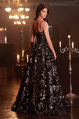 Cinderella Divine CB073 Spaghetti Strap Emebellished Long Prom Dress