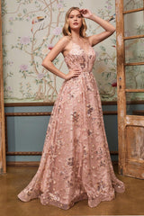 Cinderella Divine CB073 Spaghetti Strap Emebellished Long Prom Dress