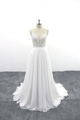 Spaghetti Strap Lace Chiffon A-line Wedding Dress