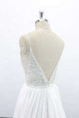 Spaghetti Strap Lace Chiffon A-line Wedding Dress
