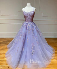 Spaghetti Strap Lace Long Prom Dresses Lace-Up Back FD1265B