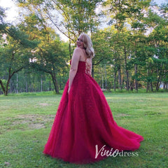 Spaghetti Strap Lace Long Prom Dresses Lace-Up Back FD1265B