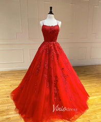 Spaghetti Strap Lace Long Prom Dresses Lace-Up Back FD1265B