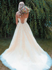 Spaghetti Strap Lace Long Prom Dresses Lace-Up Back FD1265B