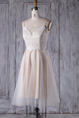 Spaghetti Strap Lace Tulle Short Wedding Dress