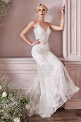 Cinderella Divine J825W Spaghetti Strap Long Lace Wedding Dress