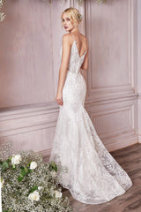 Cinderella Divine J825W Spaghetti Strap Long Lace Wedding Dress