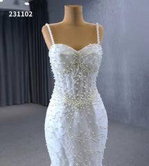 Spaghetti Strap Pearl Mermaid Wedding Dresses Plus Size 231102