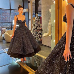 Spaghetti-Strap Lace Sweetheart Ball Gown Prom Dress With Beads Ankle Length Cocktail Dress