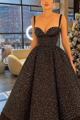 Spaghetti-Strap Lace Sweetheart Ball Gown Prom Dress With Beads Ankle Length Cocktail Dress