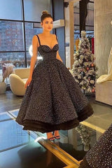 Spaghetti-Strap Lace Sweetheart Ball Gown Prom Dress With Beads Ankle Length Cocktail Dress