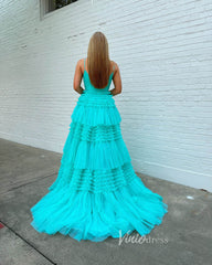 Spaghetti Strap Tiered Ruffle Prom Dresses 2024 Sparkly Tulle Formal Dresses FD2993