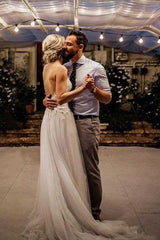 Beach Spaghetti Strap V Neck Wedding Dresses Backless Bridal Dresses