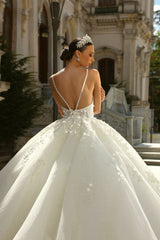 Spaghetti Straps Sweetheart  A-Line Appliques Lace Ball Gown Wedding Dress