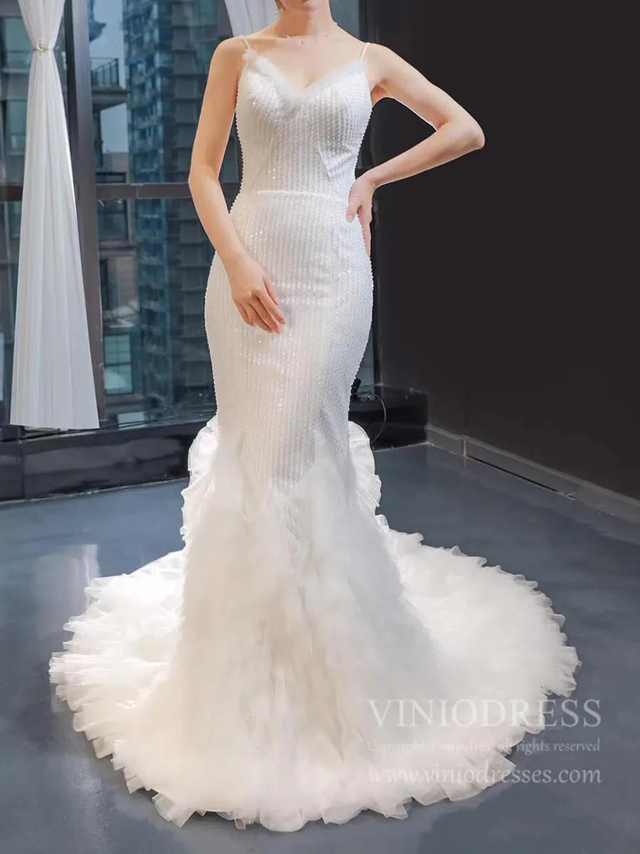 Spaghetti Straple Fully Beaded Memriad Wedding Dresses with Train VW1386