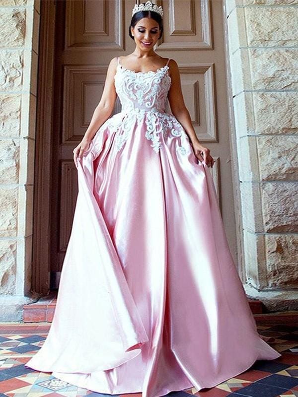 Spaghetti Straps  Aline Satin Dresses with Appliques