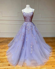 Spaghetti Straps Floral Lace Aline Evening Gown Sleeveless Prom Party Gowns