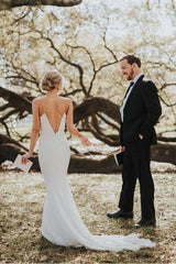 Mermaid Spaghetti Straps Backless V-Neck Beach Wedding Dresses