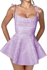 Spaghetti Straps Satin Mini Party Dress Jacquard Homecoming Dress Sleeveless