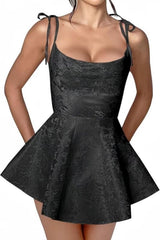 Spaghetti Straps Satin Mini Party Dress Jacquard Homecoming Dress Sleeveless